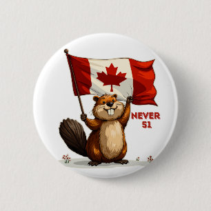 Never 51, Beaver, Canadian Flag Maple Leaf 6 Cm Round Badge