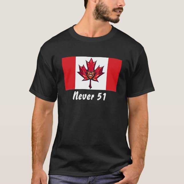 Never 51, Canada Canadian Flag, Angry Warrior Face T-Shirt (Front)