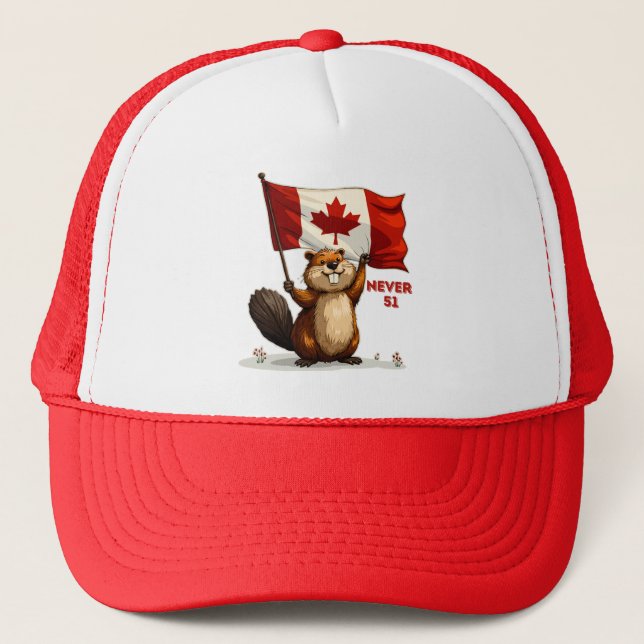 Never 51, Canada Canadian Flag Maple Leaf, Beaver Trucker Hat (Front)