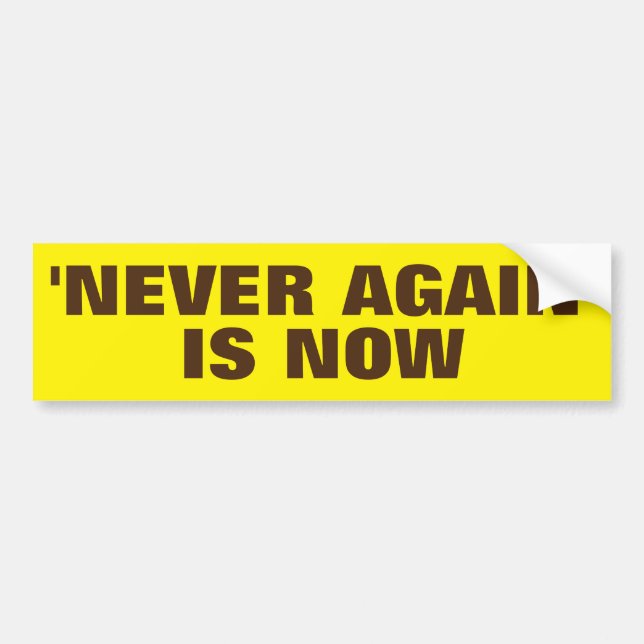 "NEVER AGAIN' IS NOW BUMPER STICKER (Front)