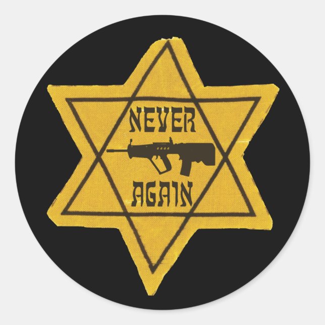 NEVER AGAIN Tavor Rifle and Star Classic Round Sticker (Front)
