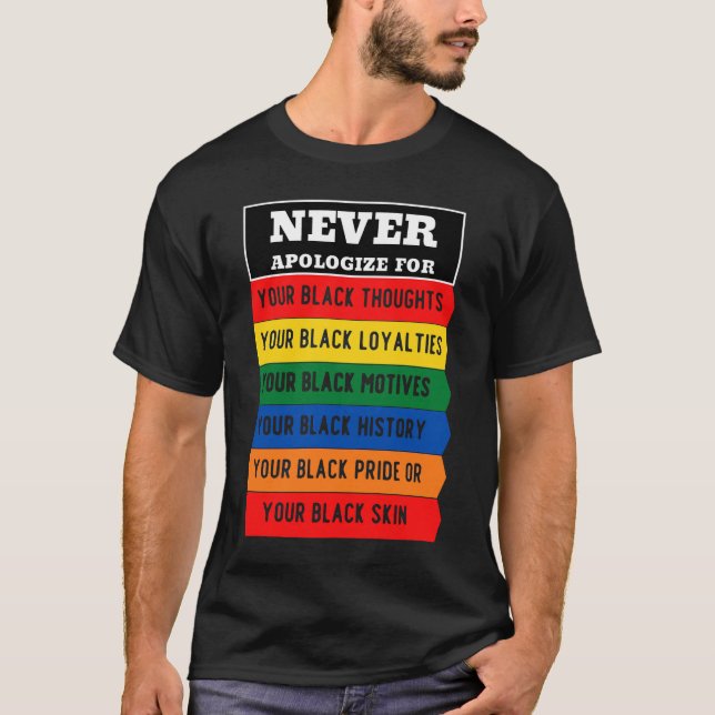 Never Apologise Black History Month BLM Melanin Pr T-Shirt (Front)