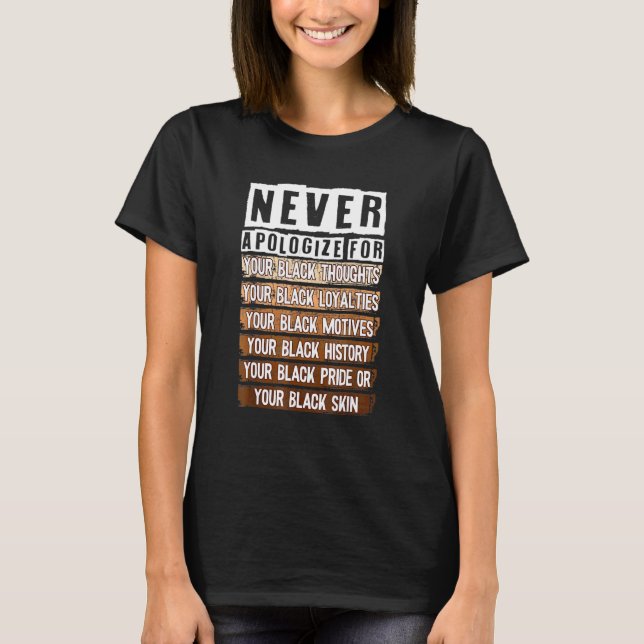 Never Apologise Black History Month Blm Melanin Pr T-Shirt (Front)