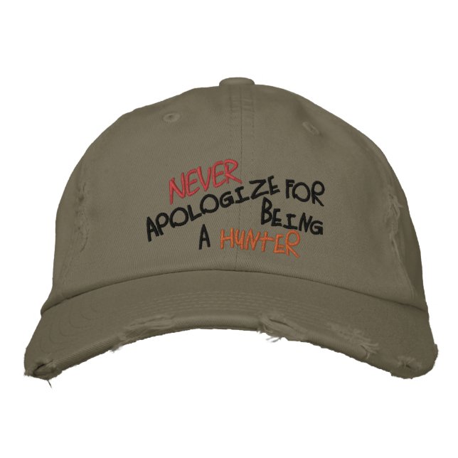 “Never Apologise” Embroidered Hat,Distressed Chino Embroidered Hat (Front)