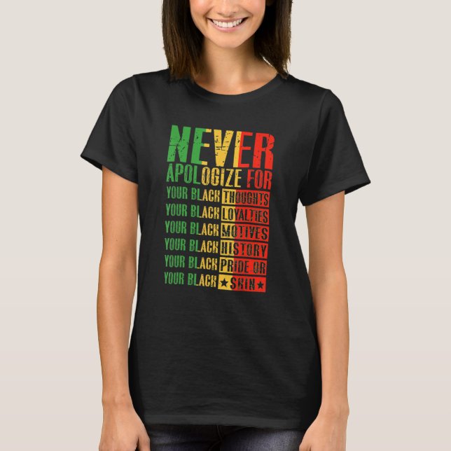 Never Apologise For Your Blackness Black History P T-Shirt (Front)