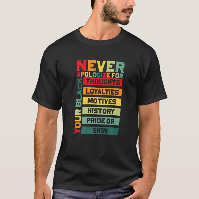 Never Apologize Black History Month BLM Melanin Pr T-Shirt (Front)