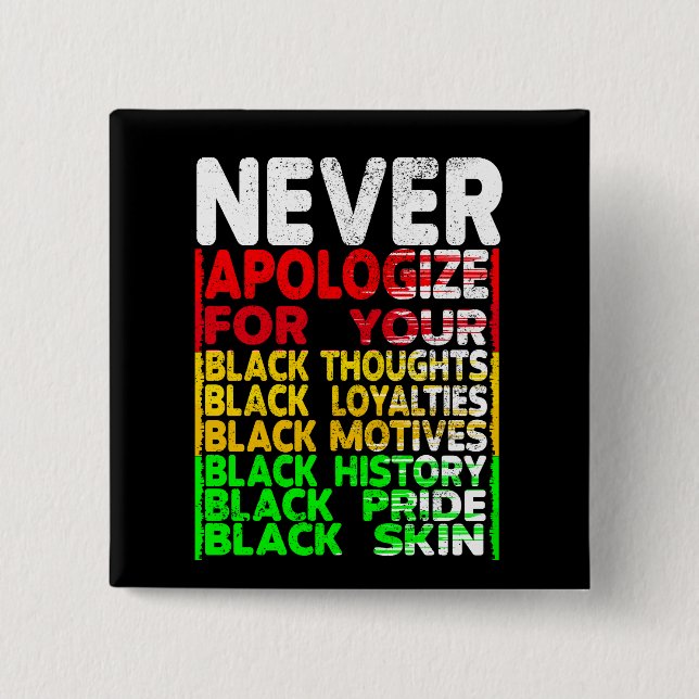 Never Apologize for your Blackness 15 Cm Square Badge (Front)