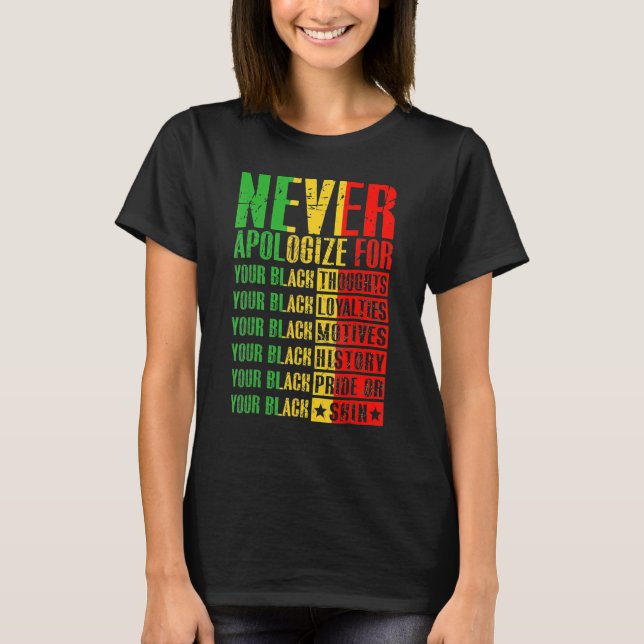 Never Apologize For Your Blackness Black History P T-Shirt (Front)