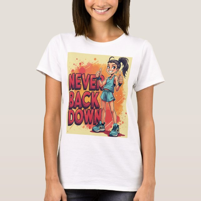 Never Back Down - Bold and Motivational  T-Shirt (Front)