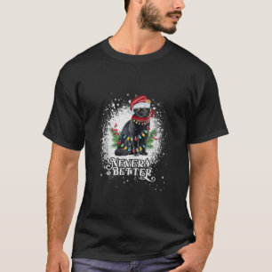 Never Better Black Cat Christmas Light Hat Bleache T-Shirt