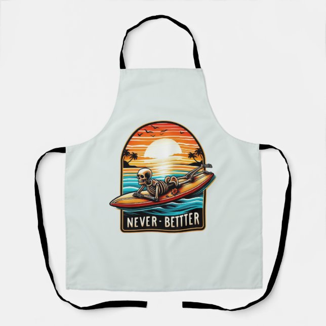 Never Better - Skeleton Surfing Sunset Wave Apron (Front)