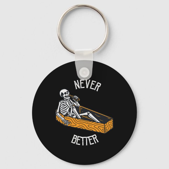 Never Better Skull Skeleton In The Coffin Hallowee Key Ring (Front)