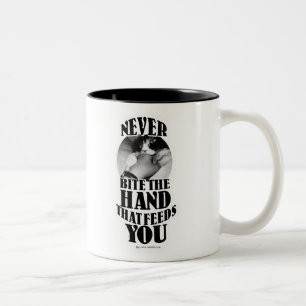 Never Bite that Hand Cat Cliche Humour Fun Two-Tone Coffee Mug