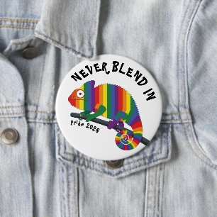 Never Blend In Rainbow Chameleon Pride 10 Cm Round Badge