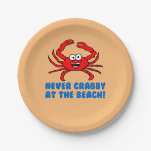 Never Crabby At The Beach Paper Plate