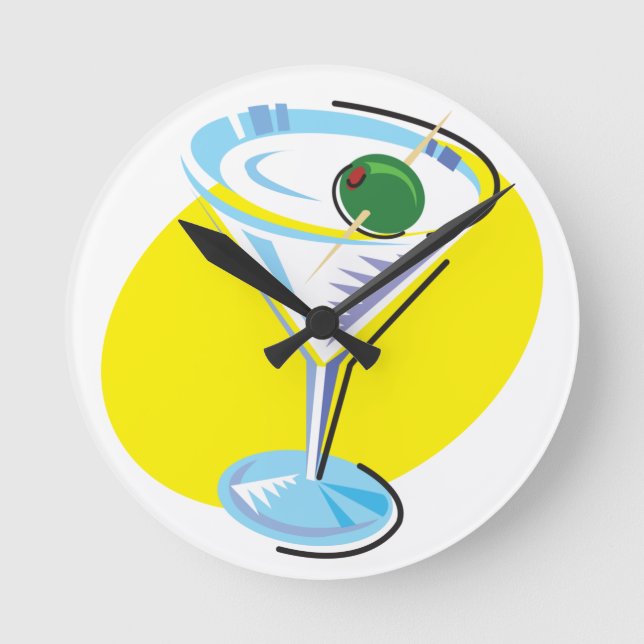 Never-ending Happy Hours_retro-style Martini glass Round Clock (Front)