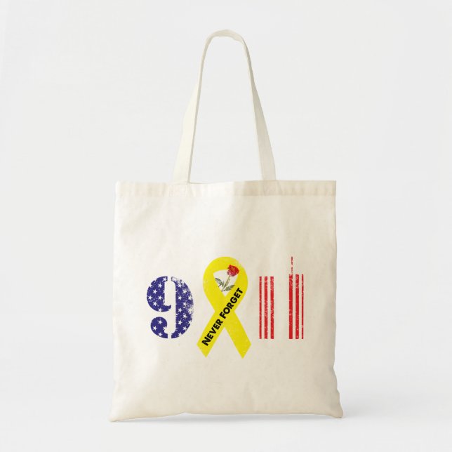 Never Forget 9 11 Yellow Ribbon Tote Bag (Front)