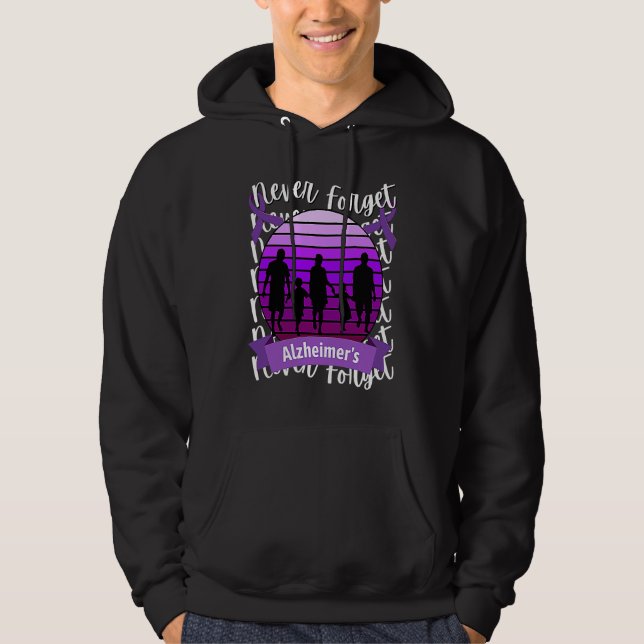 Never Forget Alzheimer's Awareness Retro Purple Fa Hoodie (Front)