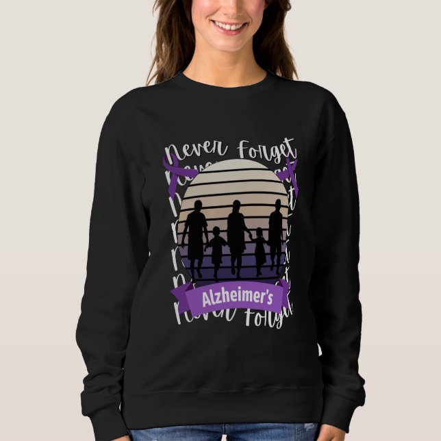 Never Forget Alzheimer's Awareness Retro Purple Fa Sweatshirt (Front)