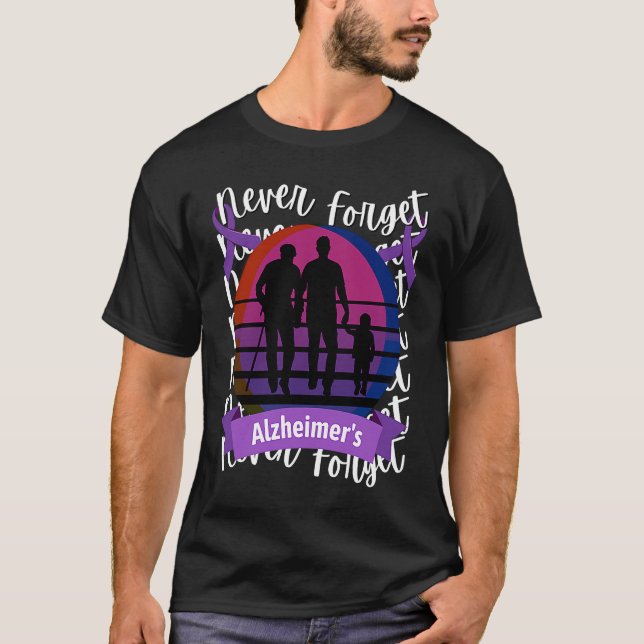 Never Forget Alzheimer's Awareness Retro Purple Fa T-Shirt (Front)