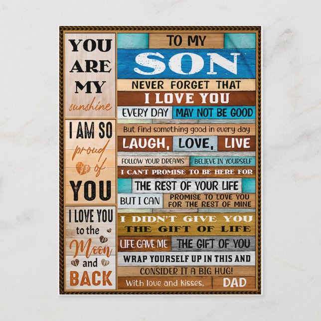 Never Forget I Love U - Dad To Son Postcard (Front)