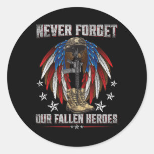 Never Forget Our Fallen Heroes Memorial Day Classic Round Sticker