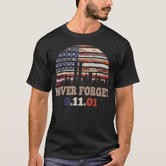 Never forget Patriotic 911 American Flag Retro T-Shirt (Front)