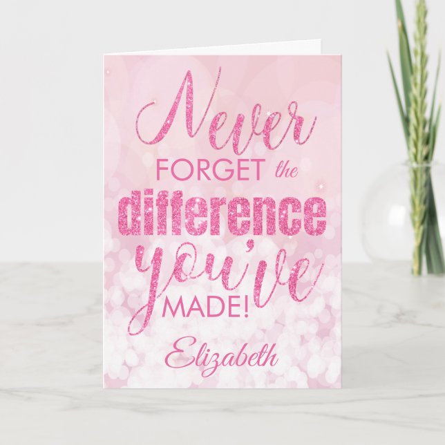 Never Forget Pink Thank You Appreciation  Card (Front)