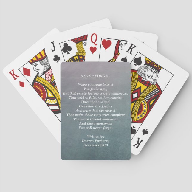 "Never Forget" poem - Classic Playing Cards (Back)