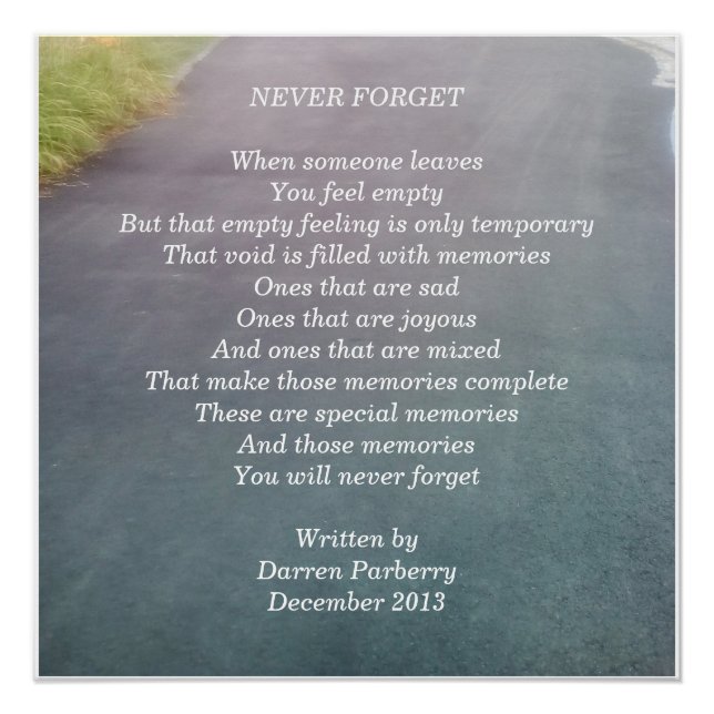 "Never Forget" poem Glossy Poster (Front)