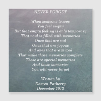 "Never Forget" poem - Magnetic Card