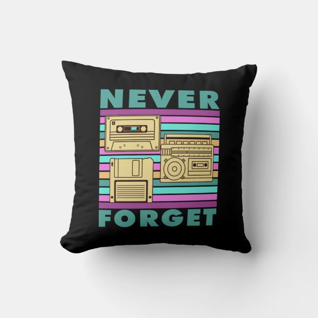 Never Forget Retro 80s Technology Boom Box Gen X  Cushion (Front)