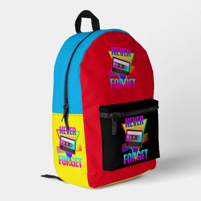 Never Forget Retro Cassette Tape Recorder Printed Backpack (Back Corner Left)