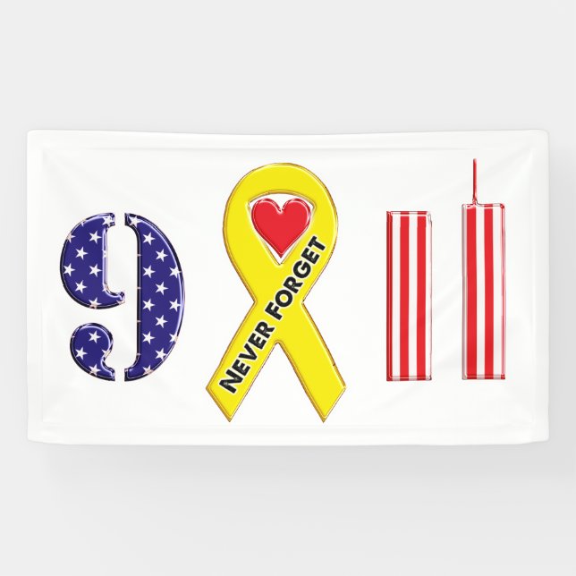 Never Forget September 11 Yellow Ribbon Banner (Horizontal)