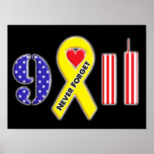 Never Forget September 11 Yellow Ribbon Poster