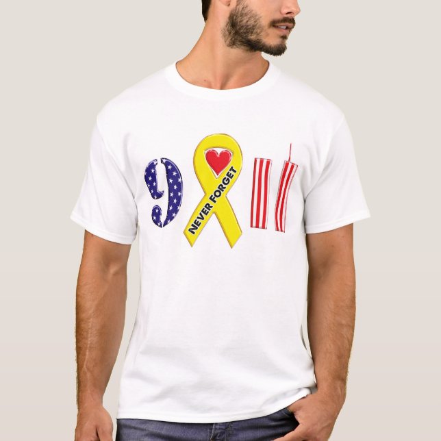 Never Forget September 11 Yellow Ribbon T-Shirt (Front)