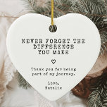 Never Forget The Difference You Have Made/You Make Ceramic Ornament<br><div class="desc">Show your heartfelt appreciation with the Vintage Typewriter Font "Never Forget The Difference You Have Made" Ceramic Ornament. This charming ornament features a nostalgic typewriter font that adds a touch of classic elegance to your thank you gift. Personalise it with a meaningful message to make it a unique keepsake that...</div>