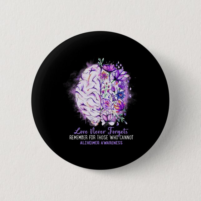Never Forgets Alzheimerheimer's Awareness Brain Di 6 Cm Round Badge (Front)