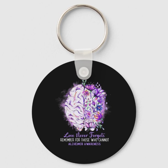 Never Forgets Alzheimerheimer's Awareness Brain Di Key Ring (Front)