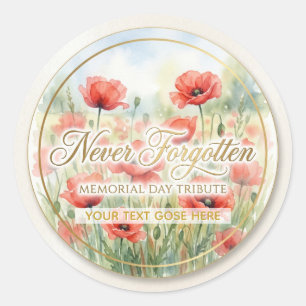 Never Forgotten Memorial Day Watercolor Poppy Classic Round Sticker