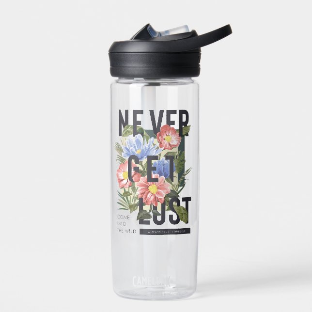 Never Get Lost Floral Slogan Water Bottle (Left)