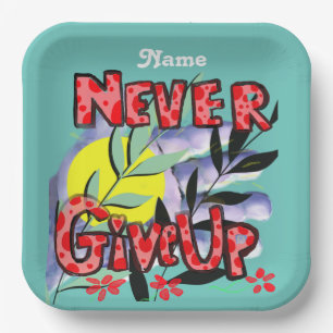 Never Give Comic Collage Square Paper Plate