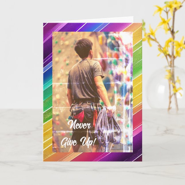 "Never Give Up", 5" x 7" Folded Greeting Card (Yellow Flower)