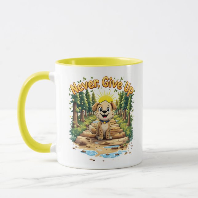 Never Give Up Adventure Dog Mug - Motivational  (Left)