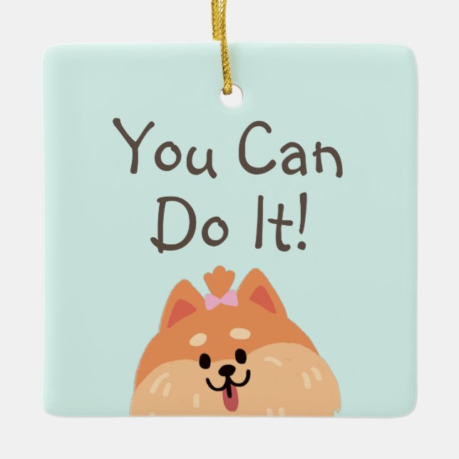 Never Give Up and Cute Puppy Ceramic Ornament (Front)