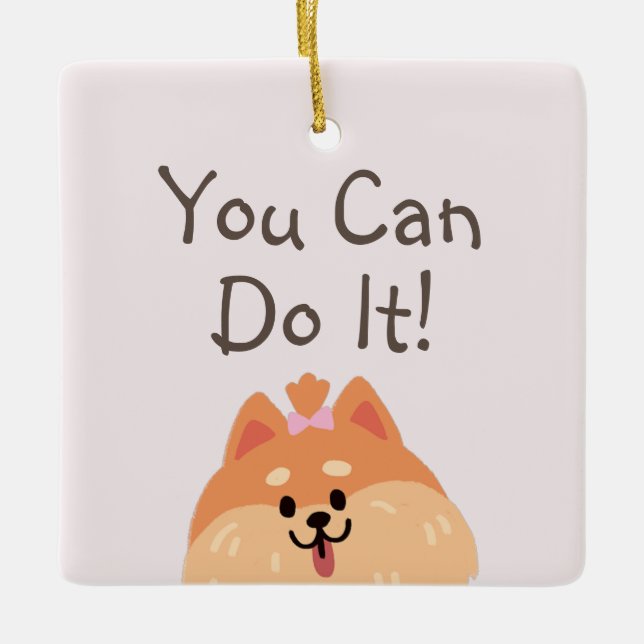 Never Give Up and Cute Puppy Ceramic Ornament (Front)