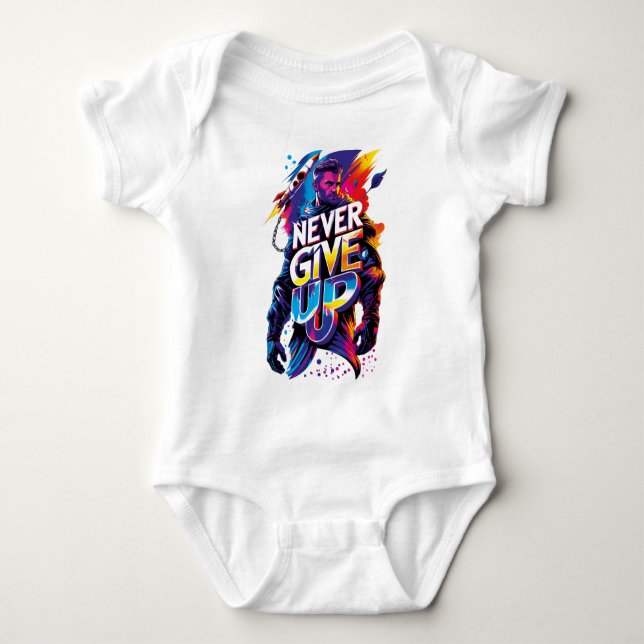 Never Give Up Baby Bodysuit (Front)
