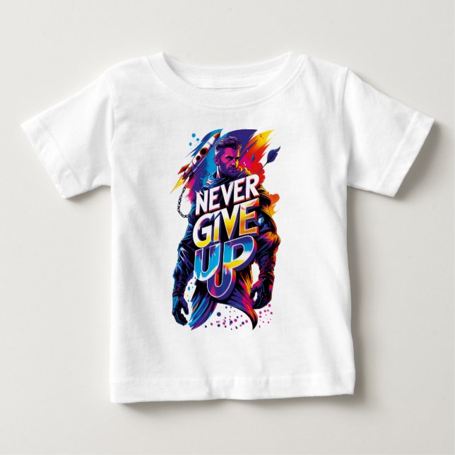Never Give Up Baby T-Shirt (Front)