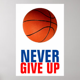 Never Give Up Basketball Inspirational Poster