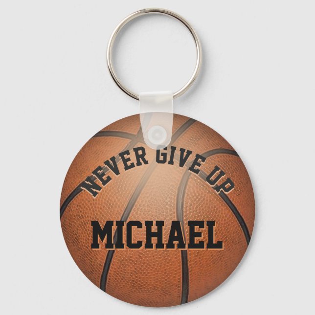 Never Give Up Basketball Keychain (Front)